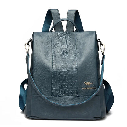 Women's Crocodile Pattern Backpack Leather School Bookbags for Girls Bagpack Large Capacity Designer Travel Rucksack Mochilas