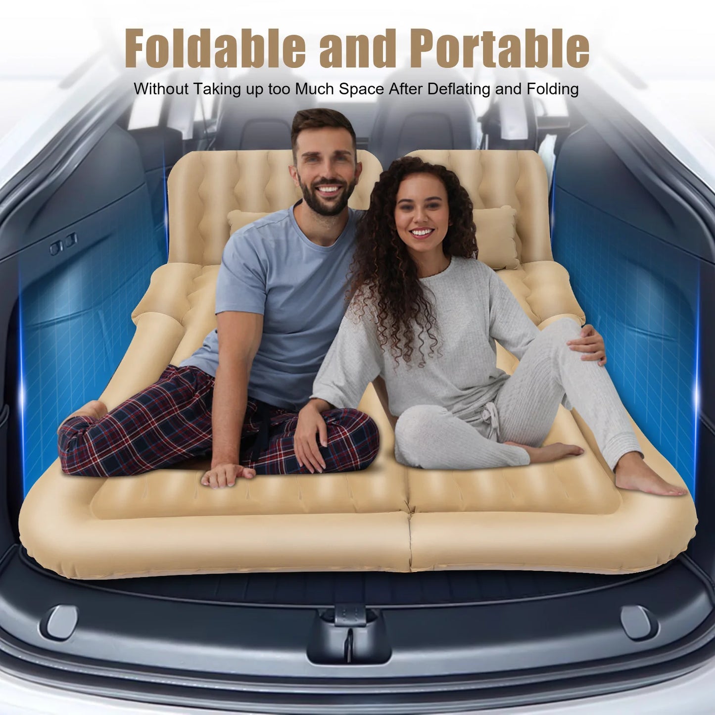 Universal Foldable Inflatable Bed Portable Inflatable Mattress Set Car Back Seat Sleeping Flocking Air Bed Cushion w/Pump+Pillow