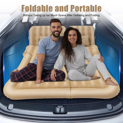 Universal Foldable Inflatable Bed Portable Inflatable Mattress Set Car Back Seat Sleeping Flocking Air Bed Cushion w/Pump+Pillow