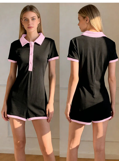 New "Ladies" slim-fitting short-sleeved one-piece pants, versatile and fashionable, for summer