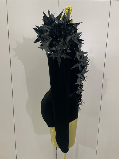2025 New Shiny Black Rhinestone Velvet Long Sleeve Bodysuit Women Evening Party Club Gala Hosts NightClub Bar Stage Costumes