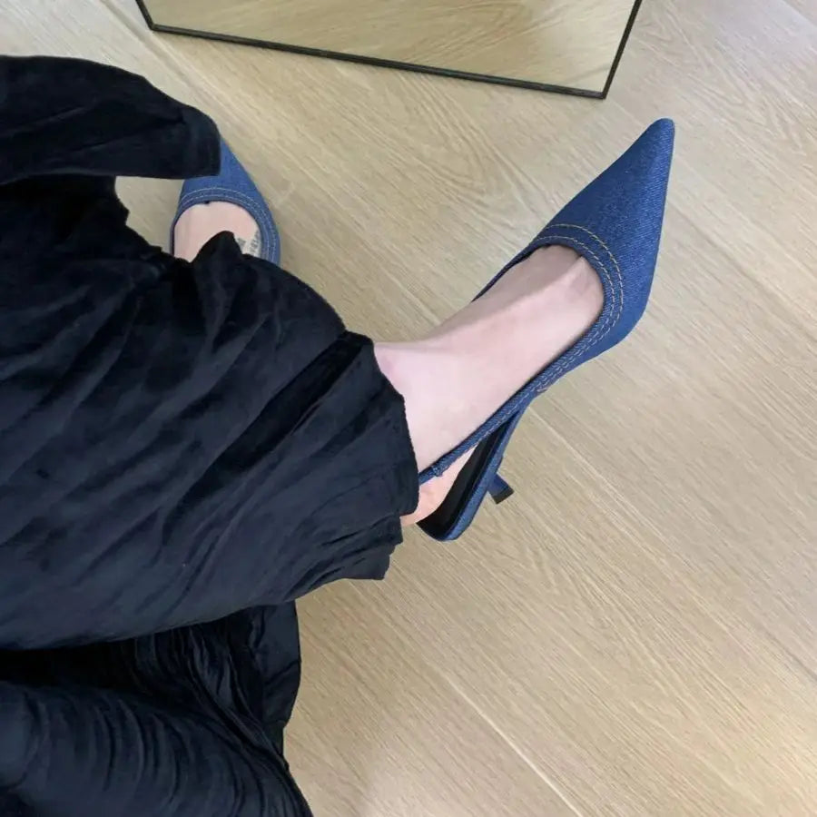 Bailamos Brand New Women Sandals Fashion Pointed Toe Shallow Slip On Ladies Elegant Slingback Shoes Med Heel Pumps Shoes Mujer