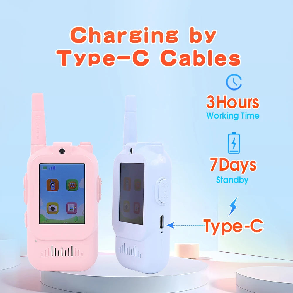 Kid's Video Walkie Talkie with Audio Message Sending and Photo Taking Long Range 2 Way Radio for Camping Christmas Gifts