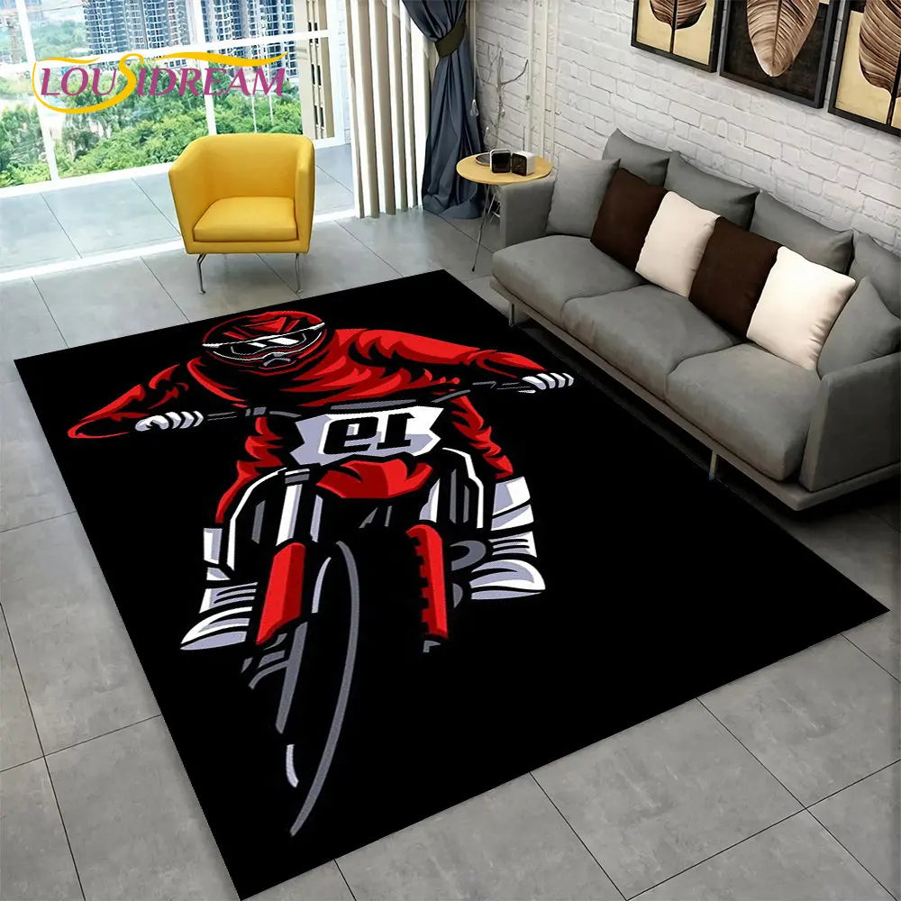 3D Motorcycle Racing Area Rug Large,Carpet Rug for Home Living Room Bedroom Sofa Doormat Decoration,Kid Play Non-slip Floor Mat