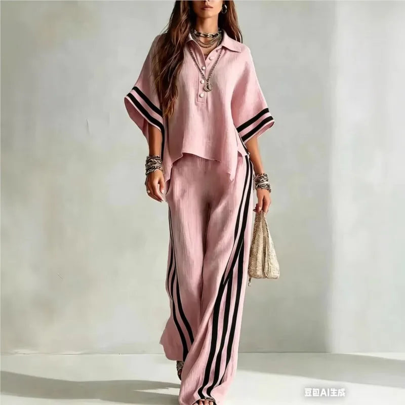 2026 New Autumn Summer Women's Short-sleeved Shirts And Loose Trousers Two-piece Suit Casual Simple White Suits Women Clothing