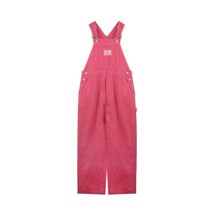 Rose Pink Straight Jeans Retro Casual Wide Leg Loose Women Denim Jumpsuit 2023 Spring Korean Style Overalls