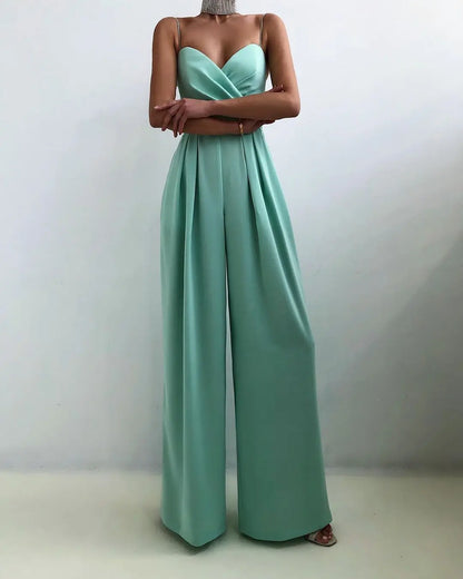 Sleeveless High Waist Jumpsuit Wide Leg Sling Long Pants Romper 2025 Spring Summer Casual Outfit Solid Slim V Neck Rompers