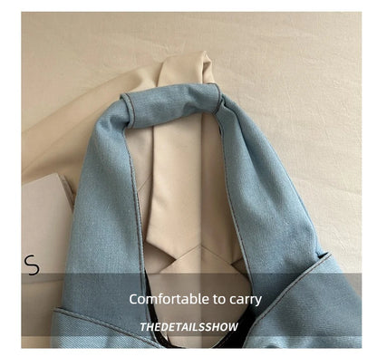 Sweet Bowknot Design Women's Denim Shoulder Bags Commuter Thread Ladies Handbags Casual Lightweight Female Underarm Tote Bag