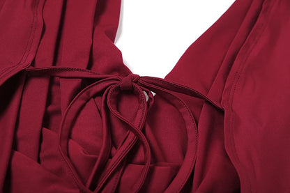 Sisterlinda Swinging Neck Backless Playsuits Sexy Stunning Pleated Backless Slim Rompers+Inside Wrapped Chest Tanks Party Wear