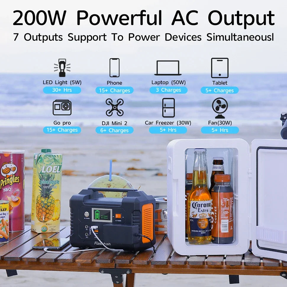 For E200 Portable Power Station Battery Supply Solar Charge Solar Generator AC DC Outdoor Camera Drone Power 200W 151WH
