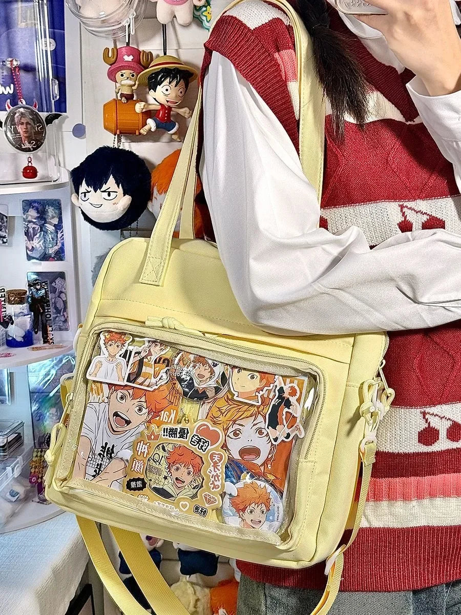 New Kawaii Ulzzang Itabag Girls Simple High Quality Nylon Shoulder Bag With Display Plate Crossbody Bags College Student Ita Bag