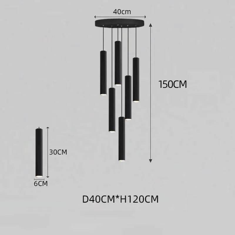 Modern LED Staircase Ceiling Chandelier Black Nordic Simple Indoor Lighting Fixture New Creative Design Island Long Hanging Lamp