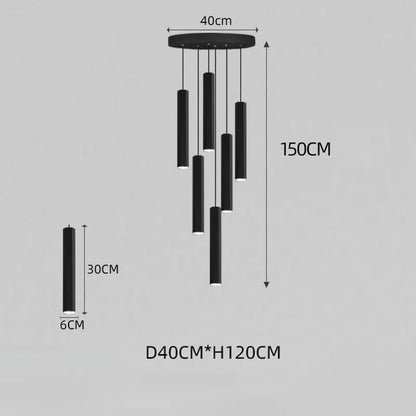 Modern LED Staircase Ceiling Chandelier Black Nordic Simple Indoor Lighting Fixture New Creative Design Island Long Hanging Lamp