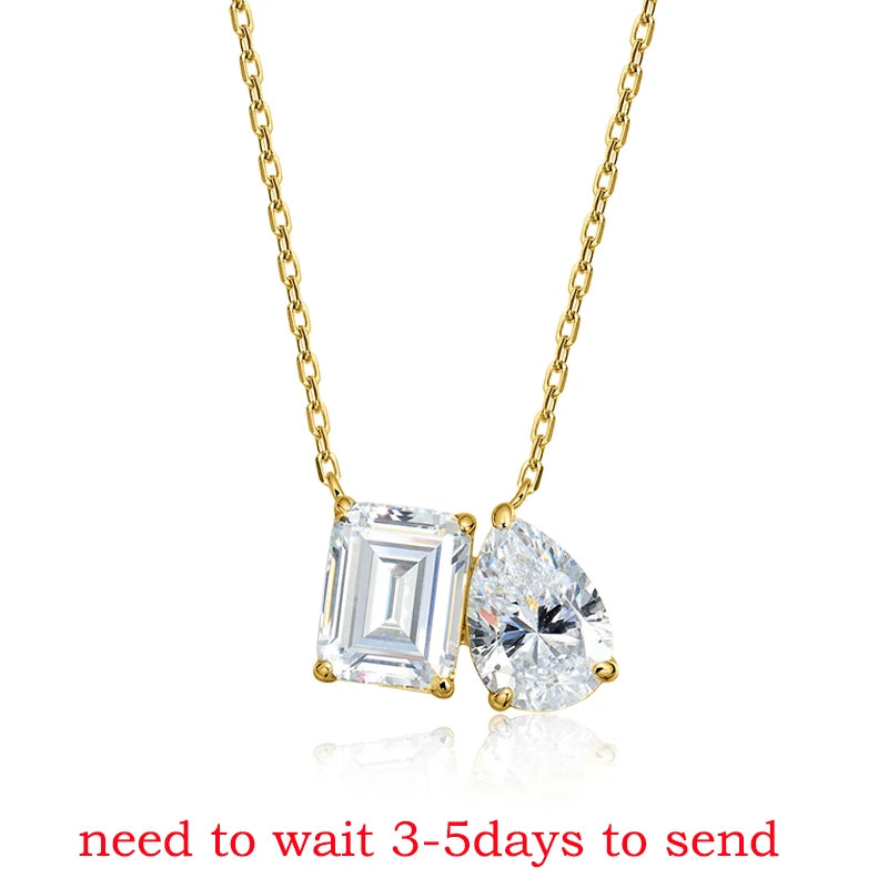 Smyoue 2 Gems Pear Cut Zircon Moissanite Necklace for Women Lab Diamond Pendant Certified Jewelry Pure S925 Sterling Silver