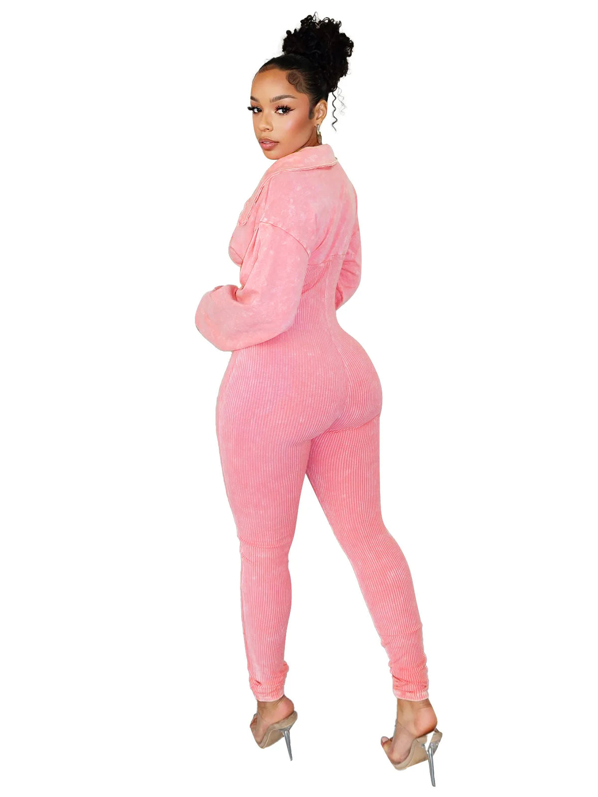 CM.YAYA Fashion Women Knit Ribbed Long Sleeve Moto Biker Jumpsuits 2024 Autumn Washed Street Playsuit One Piece Suit Romper