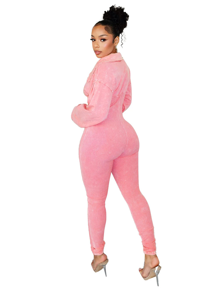 CM.YAYA Fashion Women Knit Ribbed Long Sleeve Moto Biker Jumpsuits 2024 Autumn Washed Street Playsuit One Piece Suit Romper