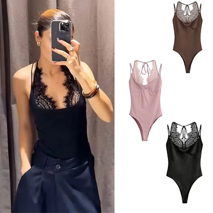 Women's Sexy Nightclub Party Pink Jumpsuit, Spliced Lace Sleeveless Tight-Fitting Jumpsuit, 2026 Fashion Women's Slim Top