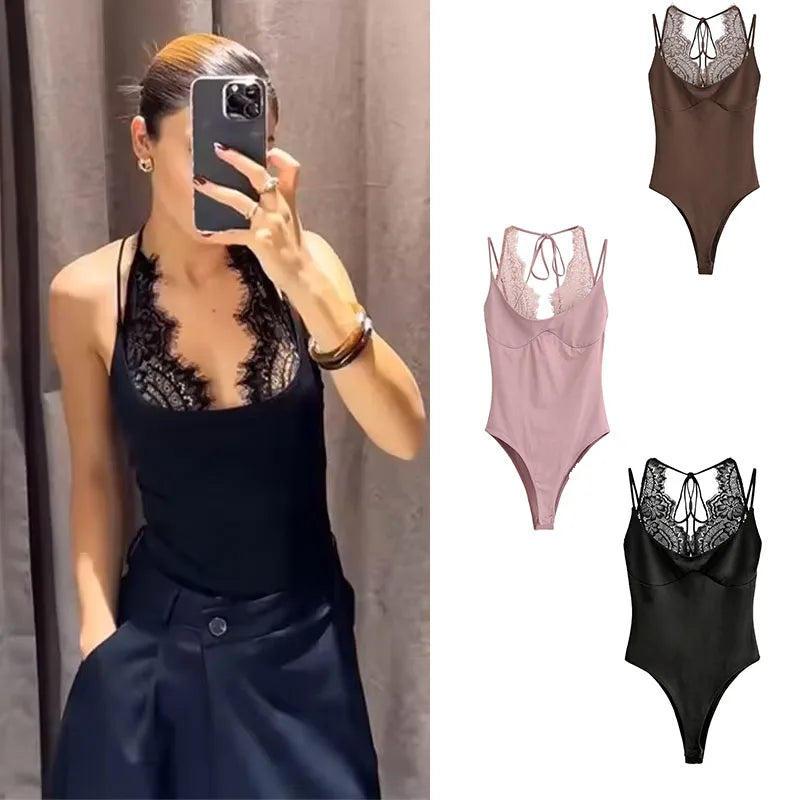 Women's Sexy Nightclub Party Pink Jumpsuit, Spliced Lace Sleeveless Tight-Fitting Jumpsuit, 2026 Fashion Women's Slim Top
