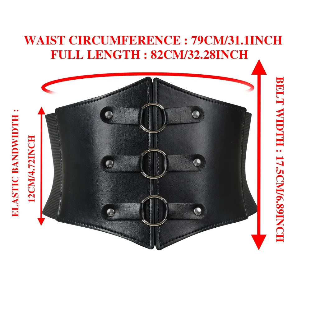 Dark Gothic PU Wide Waistband - Steampunk Decor Corset, Festival Y2K Babe Outfit Statement Belt