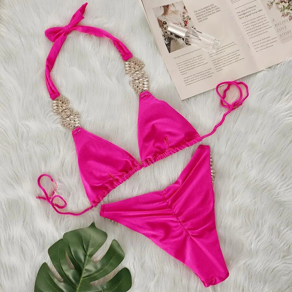 Shiny Sexy Bikinis Swimsuit With Rhinestones Women Swimwear Female Push Up Bikini Beach Swim Wear Bathing Suits Pool Bather 2026