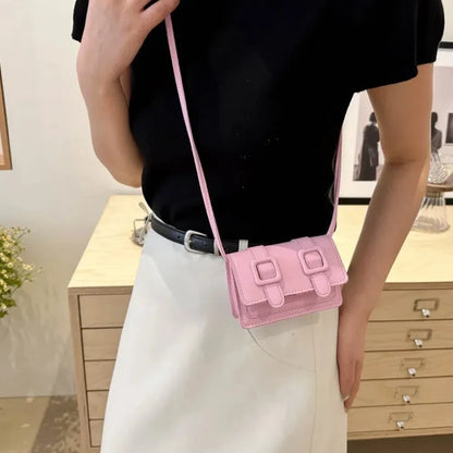 Fashion Mini Messenger Bags Solid Color Buckle Shoulder Bag PU Leather Crossbody Bags Ladies