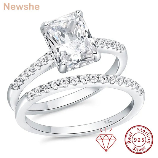 Newshe Moissanite Bridal Rings Set for Women D Color VVS1 Radian Oval Cut Engagement Ring 925 Sterling Silver Luxury Jewelry