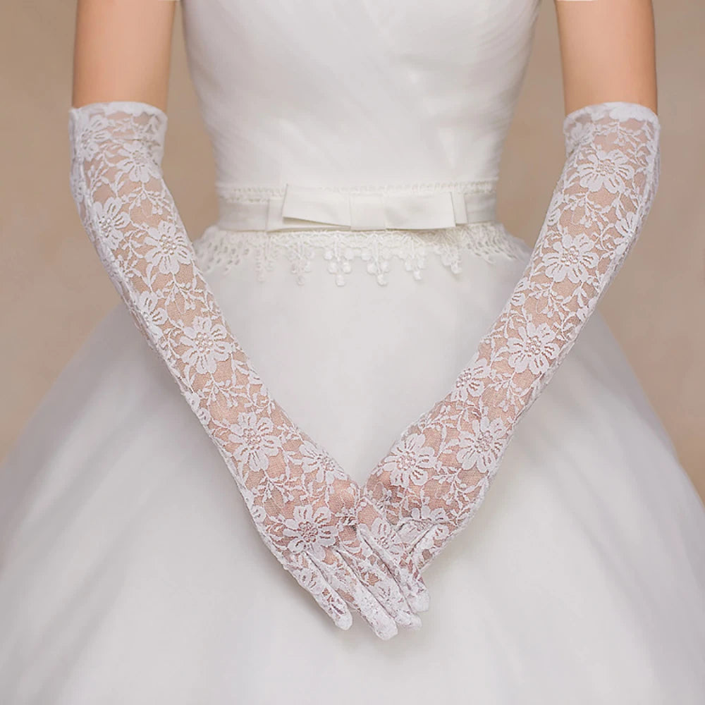 Women Sexy Hollow Lace Summer Drive Cycling Breathable Gloves Thin Transparent Exquisite Etiquette Lolita Cosplay Soft 40 cm