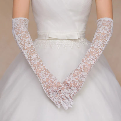 Women Sexy Hollow Lace Summer Drive Cycling Breathable Gloves Thin Transparent Exquisite Etiquette Lolita Cosplay Soft 40 cm