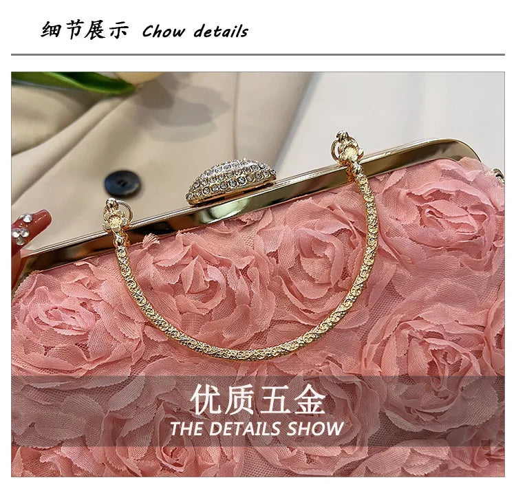 Luxury Satin Floral Bride Party Evening Clutch Bag Women Wedding Purses and Handbags Small Shoulder Chain Bag Designer Bag