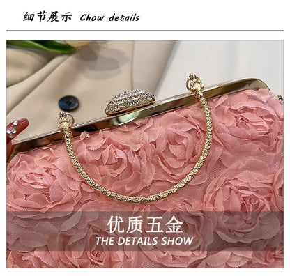 Luxury Satin Floral Bride Party Evening Clutch Bag Women Wedding Purses and Handbags Small Shoulder Chain Bag Designer Bag