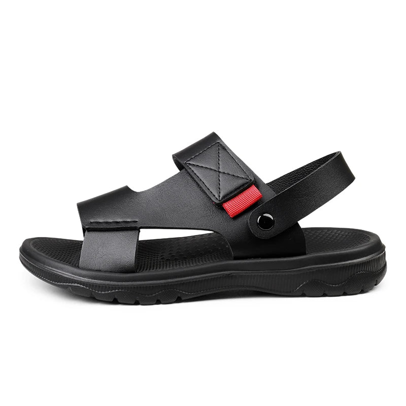 Mens Leather Slippers Comfortable Breathable Summer Big Size Sandals for Men with Soft Sole