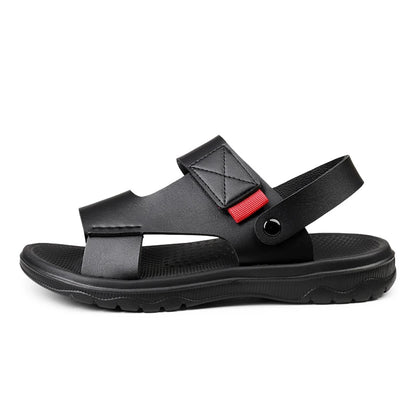Mens Leather Slippers Comfortable Breathable Summer Big Size Sandals for Men with Soft Sole