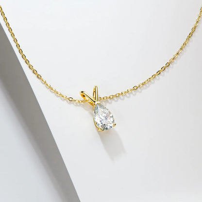 Lnngy Certified Solitaire 1.5CT Pear Cut Moissanite Necklace Collar Plata 925 Sterling Silver Waterdrop Pendant Necklace Jewelry