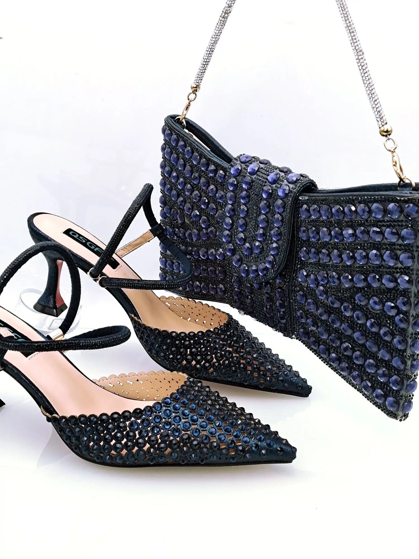 Navy Blue New Design Envelope Style Ladies Bag And High Heels Nigerian Fashion Ladies Shoulder Bags For Party Or Commuting