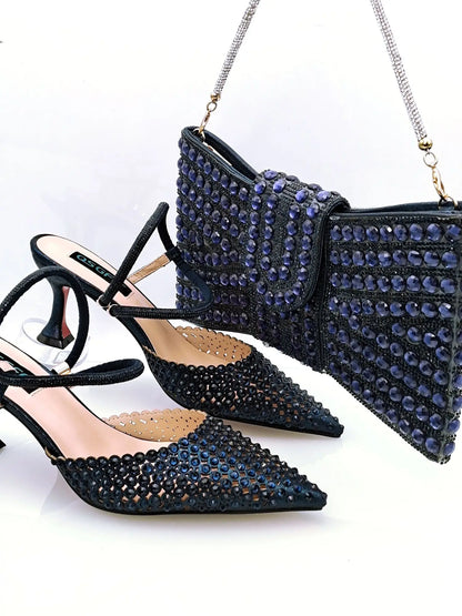 Navy Blue New Design Envelope Style Ladies Bag And High Heels Nigerian Fashion Ladies Shoulder Bags For Party Or Commuting