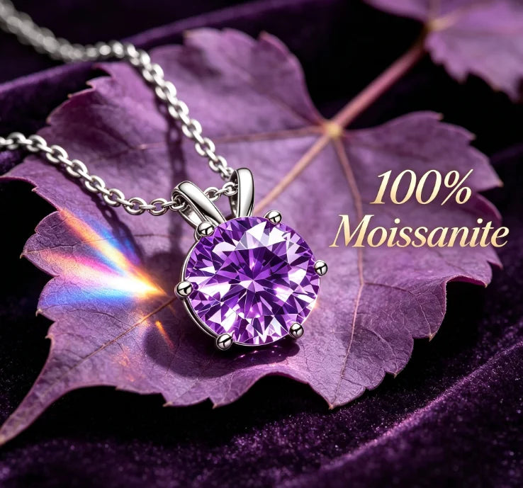 Purple women's moissanite necklace, simple and luxurious, classic six claw pendant, collarbone chain accessory, hot selling item