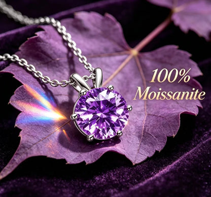 Purple women's moissanite necklace, simple and luxurious, classic six claw pendant, collarbone chain accessory, hot selling item