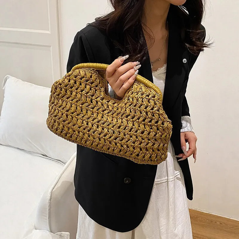 New Summer Beach Bag for Women Clutch Bag Luxury Designer Straw Bags Tote Handbag Fashion Woven Rattan Bags Female Travel Purse