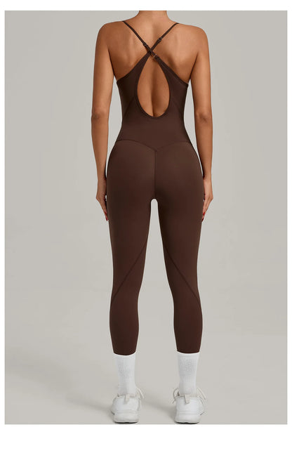 JUREN Fitness Jumpsuit Women Tracksuit Sports Playsuit Running One Piece Yoga Suit Scrunch Backless Set Rompers Gym Clothes
