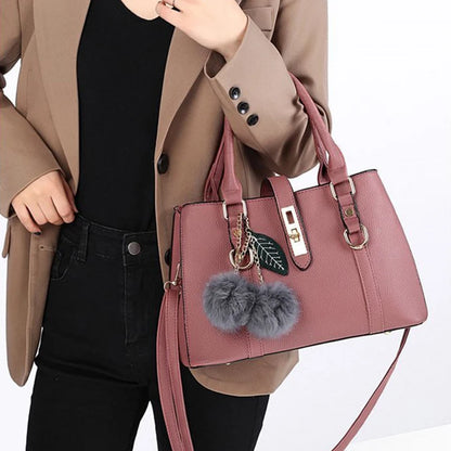 Women Fashion Hairball Shopper Totes Solid Color PU Leather Large Capacity Handbag Ladies Luxury Designer Crossbody Shoulder Bag