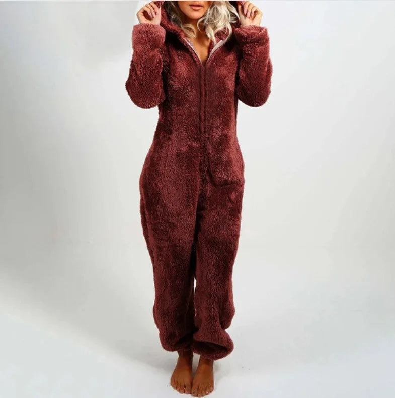 Jumpsuits women 2026 rompers autumn winter fleece thickened woolen jumpsuits hooded pajamas jumpsuits women's clothing