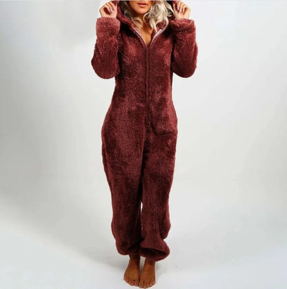 Jumpsuits women 2026 rompers autumn winter fleece thickened woolen jumpsuits hooded pajamas jumpsuits women's clothing