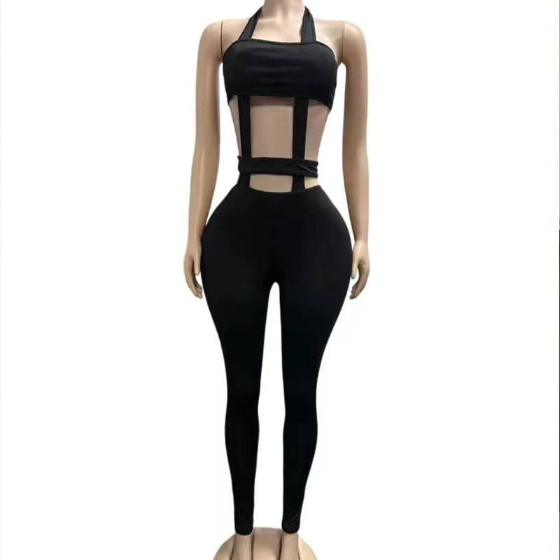 Gtpdpllt Sexy Hollow Out Rompers Women Sleeveless Crop Tube Tops And Halter Bandage Skinny Jumpsuits Hottie Party Clubwear