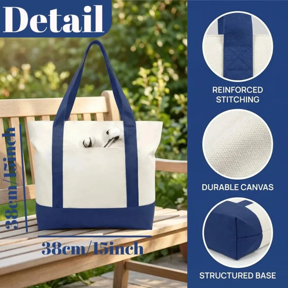 1/3/6PCS Heavy Duty Canvas Tote Bag with Front Pocket Blank DIY Reusable Grocery Shoulder Bag for Women Office School Beach