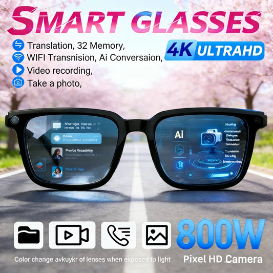 2026 New AI Smart Glasses AI Translation 8MP HD Camera 4K Shooting Image Conversation Recording Listening To Music Smart Glasses