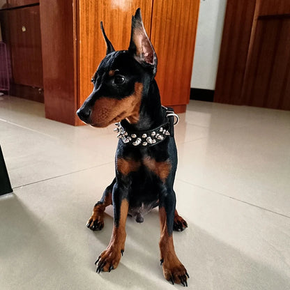 PU Dog Collar with Spike Rivet Adjustable Anti-Bite Pet Collars for Small Medium Large Dogs Bull Terrier Doberman Pinscher