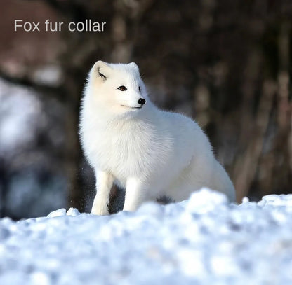 Women Winter Fox Fur Collar Short Puffer Jacket White Duck Down Thick Warm Loose Fit Parka Luxury Fashion Casual Outerwear Coat