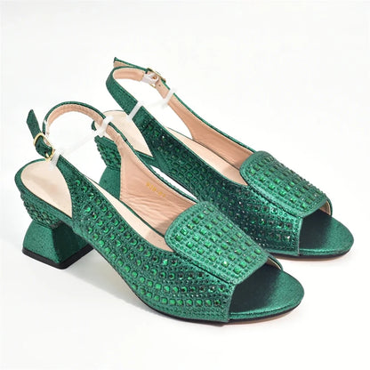 New Arrival African Style Ladies Shoes and Bags Set Latest Italian Women Shoes and Bag Set with Rhinestone Heels Women Luxury