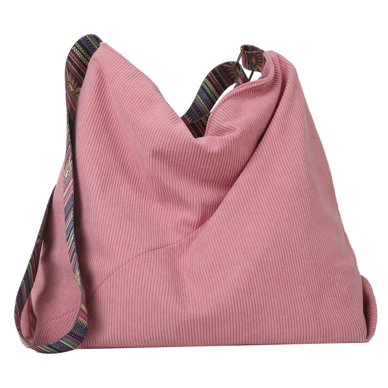 Women Luxury Corduroy Shoulder Bag Large Handbag Big Casual Tote Canvas Lining Solid Cloth Purse Zipper Crossbody Messenger Bags