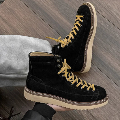 New High Quality Handmad Men Luxury Real Cow Suede Leather Shoes Tooling Ankle Boots Desert Platform Boots Work Motorcycle Boots
